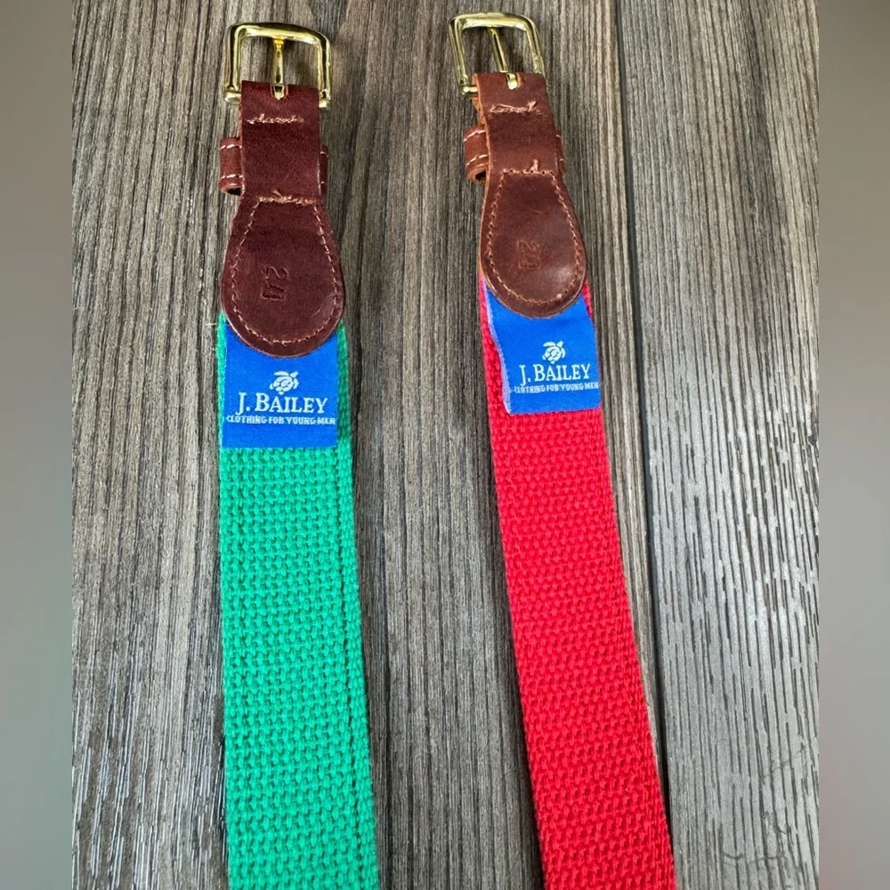 J. Bailey Boys Green Red Argyle Pattern Belts Leather- Christmas Spring